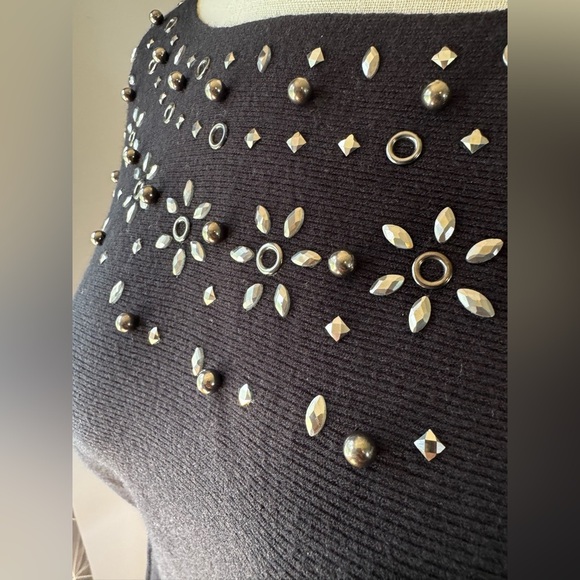 LIV Milano Women’s Beaded Embellished Black Dolman Sleeve Sweater Sz M - Picture 6 of 10